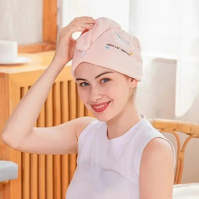 Quickly Dry Hair Hat Super Absorbent Soft Bathroom Women Head Towels Girls Cute Hair Towel Hair Dry Wrap Bonnets