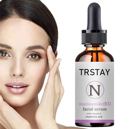 TRSTAY  Nicotinamide (B3)  Facial serum  Using vitamin E+penetration  Hyaluronic acid  Accelerate collagen